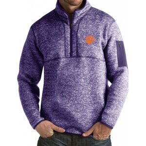 (NWT $95) Antigua Heather Purple Clemson Tigers Quarter Zip Pullover Size Large
